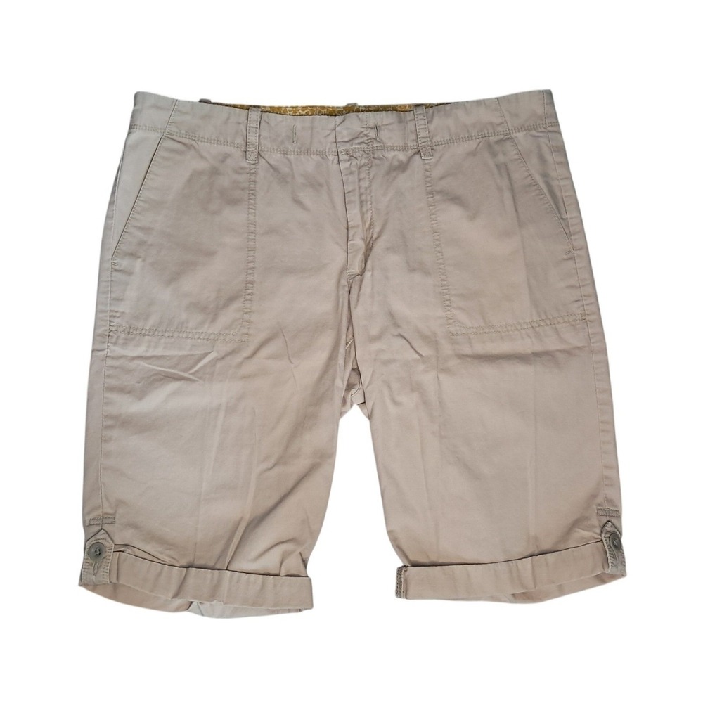 Eddie Bauer Womens Khaki Chino Bermuda Shorts Tan‎ Cotton Size 8 Adjustable Cuff